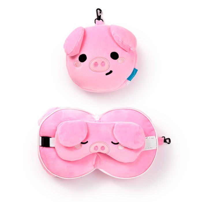 Relaxeazzz Adoramals Oliver the Pig Gris Plysch Resekudde & Ögonmask