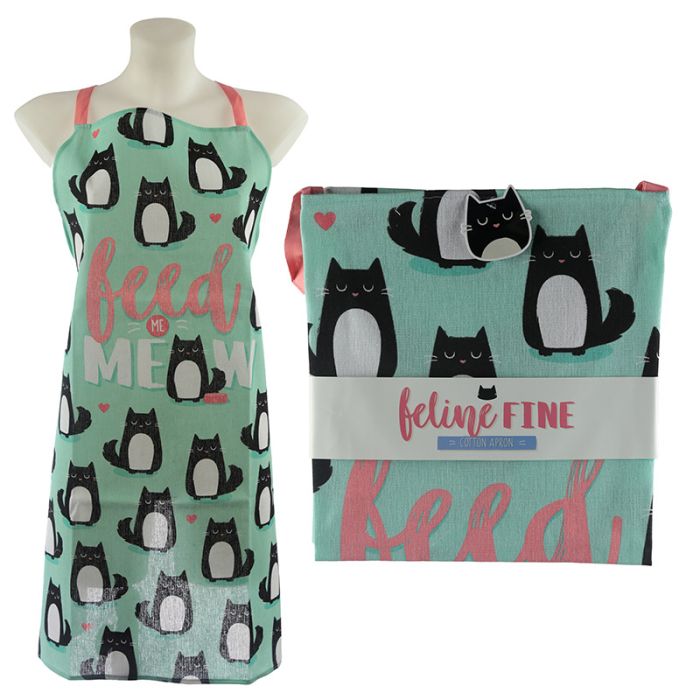 Poly Bomull Förkläde - Katt Feline Fine Feed Me Meow