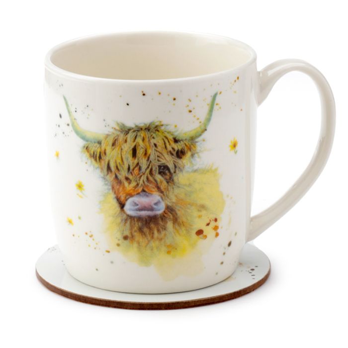 Jan Pashley Highland Coo Ko Porslinsmugg & Underläggsset