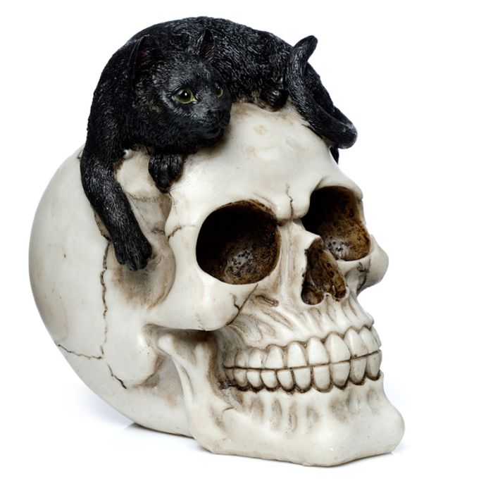 Dödskalle med Svart Katt Ornament