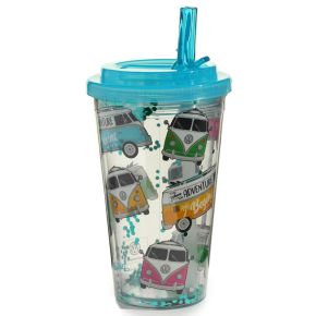 Volkswagen VW T1 Camper Bus Surf Dubbelväggig Plastkopp med Lock och Sugrör