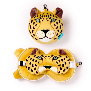 Relaxeazzz Leopard Rund Plysch Resekudde & Ögonmask