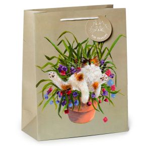 Kim Haskins Floral Cat Katt i Blomkruka Grön Presentpåse - Stor