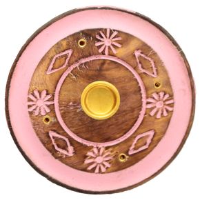 Mangoträ Rund Målad Rosa Blomma Asksamlare Rökelsehållare
