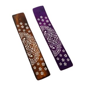 Mangoträ Rökelsehållare för Stickor med Blommigt Mönster