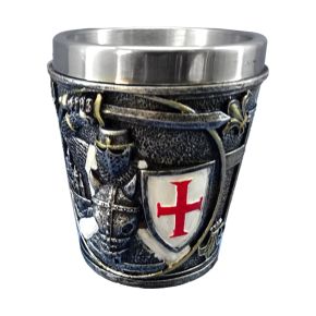 Dekorativ Medeltida Riddare med Vit & Röd Sköld Shotglas