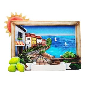 3D Tryckt Kustsouvenir Magnet Panorama Kuststad Ram