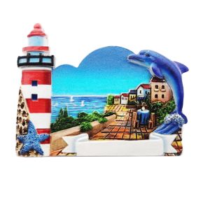 3D Tryckt Kustsouvenir Magnet Fyr & Delfin