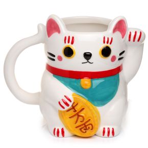 Vit Maneki Neko Lyckokatt Formad Keramikmugg