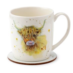 Jan Pashley Highland Coo Ko Porslinsmugg & Underläggsset