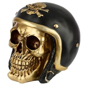 Guld Dödskalle i Motorcykelhjälm Ornament