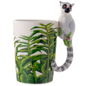 Mugg med djungel dekal och lemurformat handtag