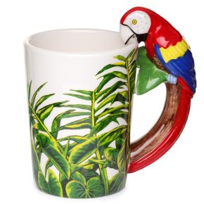 Mugg med djungel dekal och papegojformat handtag