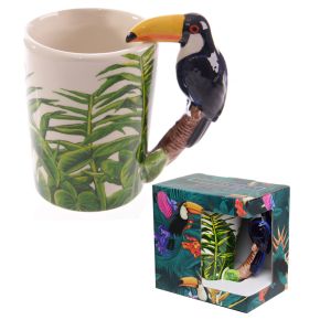 Mugg med djungel dekal och tukanformat handtag