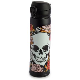Skulls and Roses Återanvändbar Push Top Värmeisolerad Flaska i Rostfritt Stål Varm & Kall Dryck 450 ml