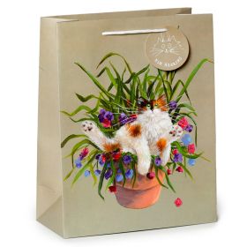Kim Haskins Floral Cat Katt i Blomkruka Grön Presentpåse - Stor