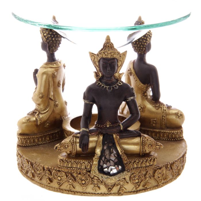 Guld & Brun Thai Buddha Aromalampa med Glas Mosaik Detaljer