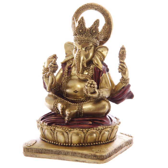 Guld & Röd Ganesh Staty 14cm