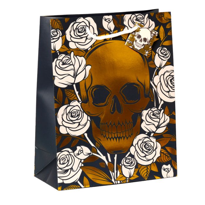 Metallic Skulls & Roses Presentpåse - Stor