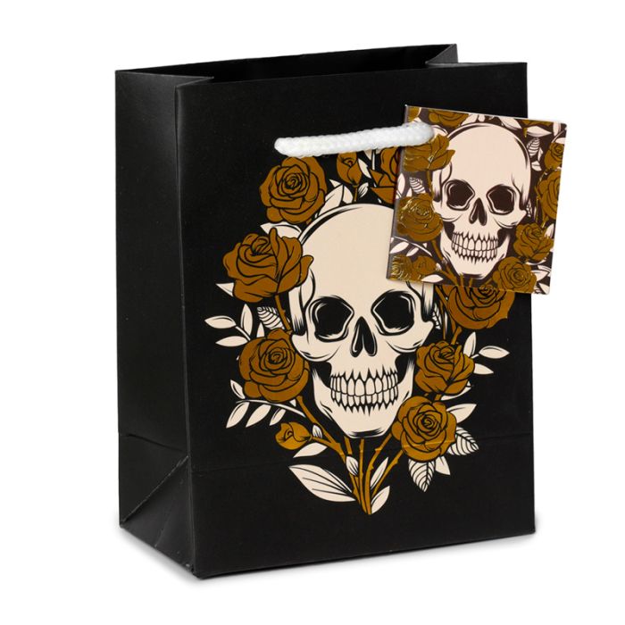 Metallic Skulls & Roses Presentpåse - Liten