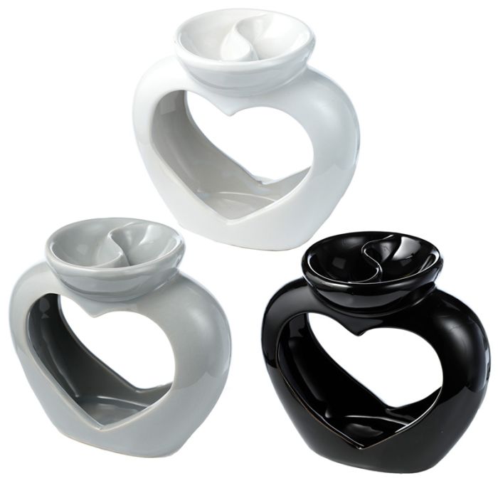 Hjärtformad Aromalampa för Olja & Vax i Keramik med Dubbla Fat och Värmeljus