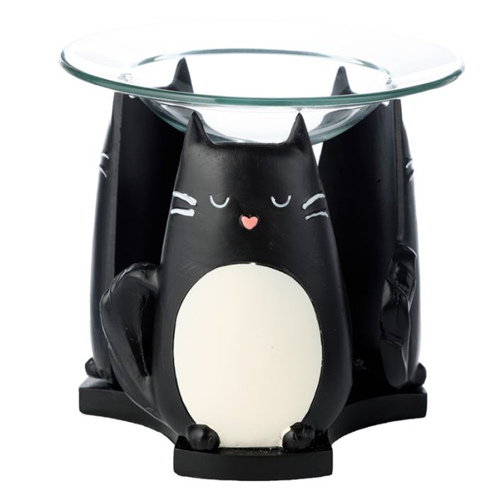 Feline Fine Katt Aromalampa för Resinolja & Vax med Glasfat