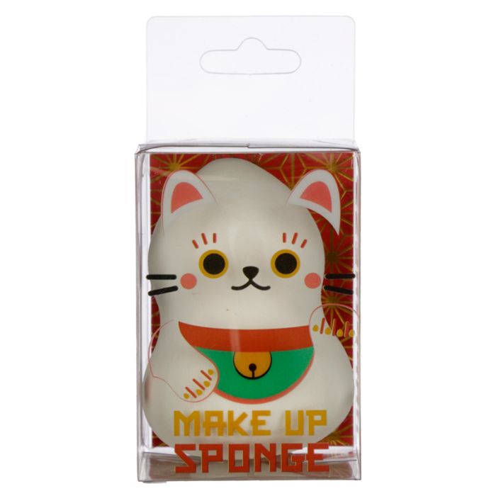 Maneki Neko Lyckokatt Vit Sminksvamp