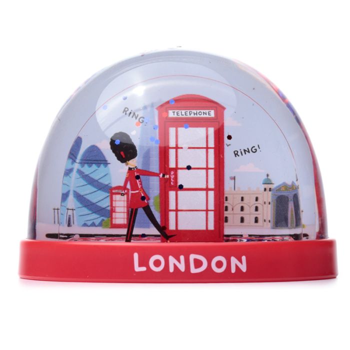 London Souvenir Röd Telefonkiosk och Vakt Medium Glitter Snöstorm Snöglob