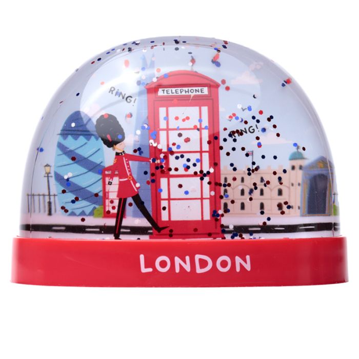 London Souvenir Röd Telefonkiosk och Vakt Stor Glitter Snöstorm Snöglob