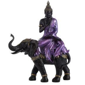 Lila, Guld och Svart Stor Thai Buddha Ridande på Elefant