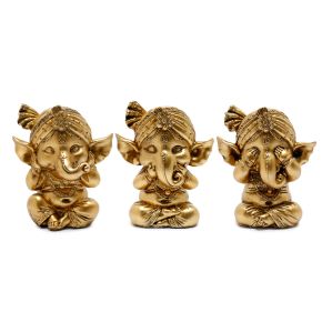 3-Pack Guld Ganesh Hear No Speak No See No Evil 3-Pack Guld Ganesh Hear No Speak No See No Evil