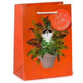 Kim Haskins Floral Cat Katt i Ormbunke Röd Presentpåse - Medium