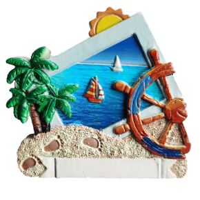 3D Tryckt Kustmagnet Souvenir - Palm och Ships Wheel
