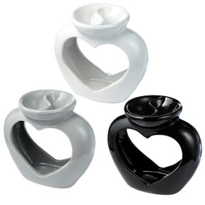 Hjärtformad Aromalampa för Olja & Vax i Keramik med Dubbla Fat och Värmeljus