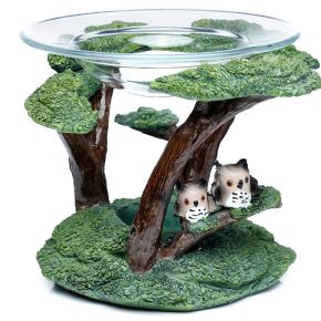 Ugglor med Träd Aromalampa för Resinolja & Vax med Glasfat