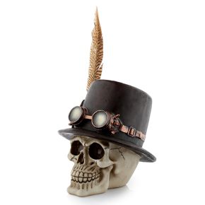 Steampunk Stil Dödskalle med Top Hat och Fjädrar