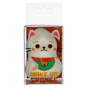 Maneki Neko Lyckokatt Vit Sminksvamp